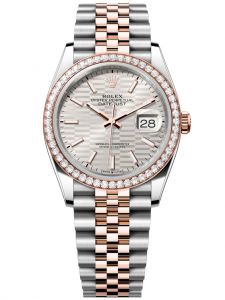 Đồng hồ Rolex Datejust M126281RBR-0021 126281RBR-0021 Oystersteel vàng Eversose và kim cương mặt số họa tiết gấp nếp ánh bạc - Mẫu mới 2021