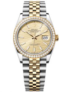 Đồng hồ Rolex Datejust M126283RBR-0025 Oystersteel, vàng vàng và kim cương , mặt số họa tiết gấp nếp ánh vàng - Mẫu mới 2021