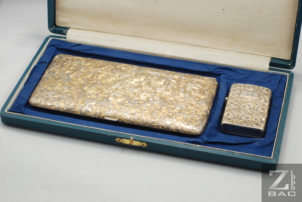 MS 199. Bộ Zippo bạc khối và Hộp thuốc bạc khối Nhật cổ 1950s - New