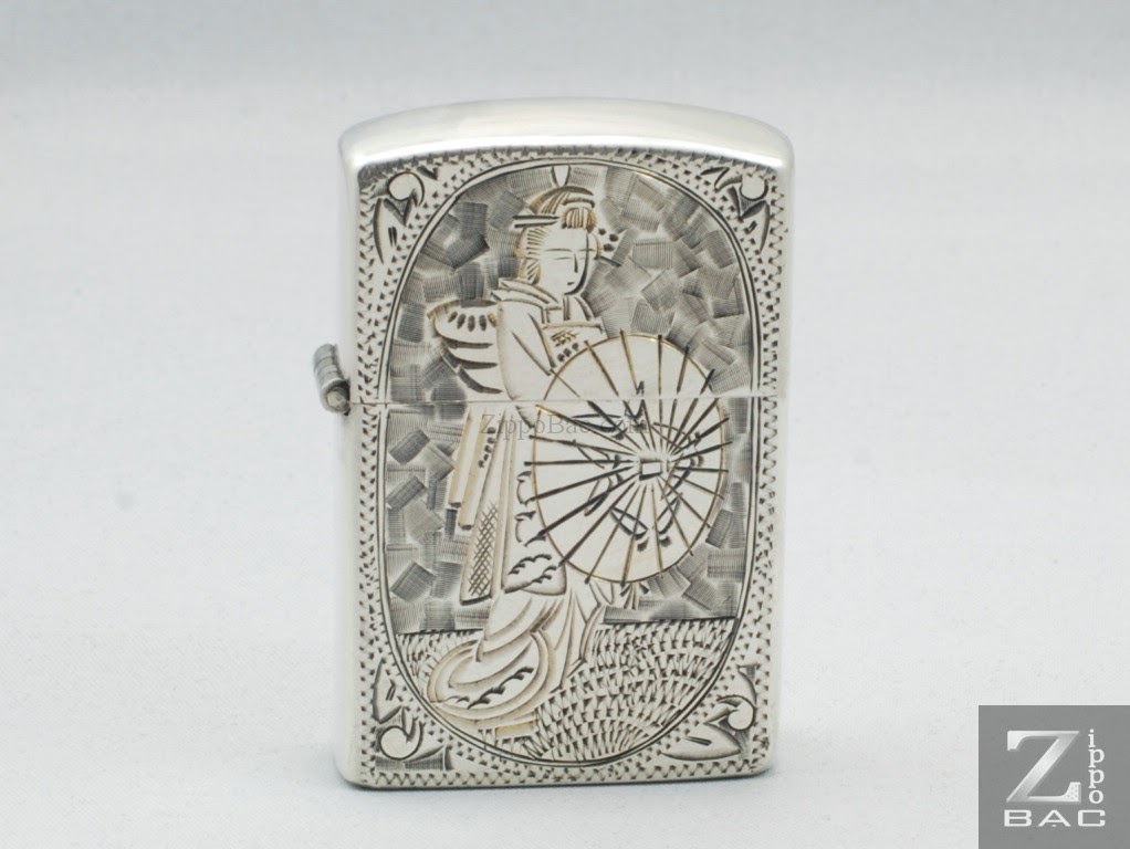 MS 213. Zippo bạc khối Nhật - cô gái geisha - 1960s