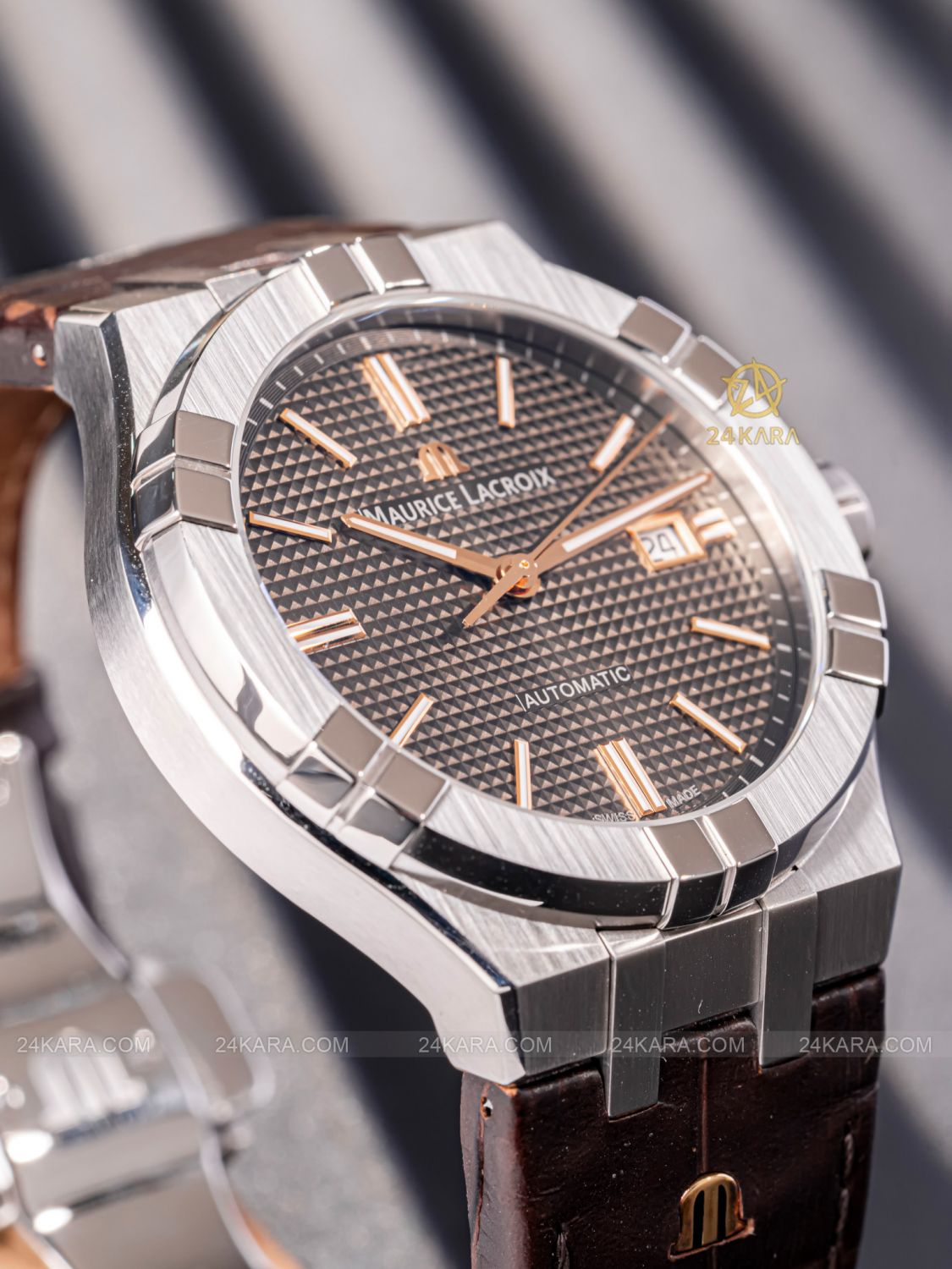 Đồng hồ Maurice Lacroix Aikon AI6008-SS001-331-1 Mặt Số Nâu Xám Automatic Date - lướt