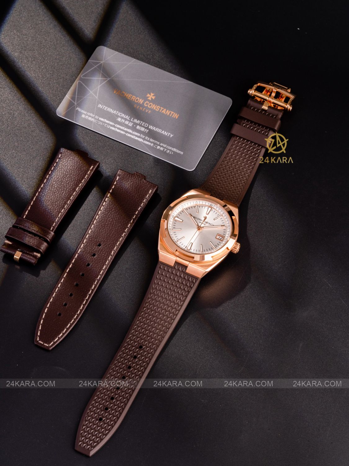 Đồng hồ Vacheron Constantin Overseas 41 Rose Gold 18K 4500V/000R-B127 mặt số trắng, dây da và dây cao su nâu