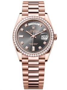 Đồng hồ Rolex Day-Date M128345RBR-0052 128345RBR-0052 Vàng hồng và Kim cương mặt số xám đậm kim cương - Mẫu mới 2022