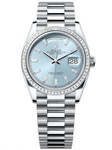 Đồng hồ Rolex Day-Date M128396TBR-0003 128396TBR-0003 Platinum và Kim cương, mặt số xanh băng kim cương - Mẫu mới 2022