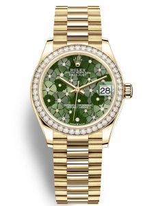 Đồng hồ Rolex Datejust M278288RBR-0038 278288RBR-0038 Vàng vàng và Kim cương mặt số họa tiết hoa xanh olive kim cương - Mẫu mới 2022