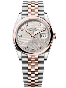 Đồng hồ Rolex Datejust M126201-0037 126201-0037 Thép và Vàng hồng mặt số họa tiết cây cọ bạc kim cương - Mẫu mới 2022