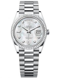 Đồng hồ Rolex Day-Date M128396TBR-0005 128396TBR-0005 Platinum và Kim cương mặt số khảm trai kim cương - Mẫu mới 2022