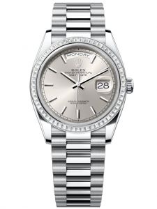 Đồng hồ Rolex Day-Date M128396TBR-0004 128396TBR-0004 Platinum và Kim cương mặt số bạc - Mẫu mới 2022