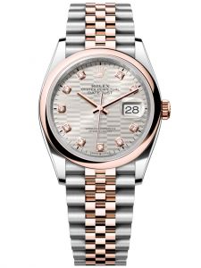 Đồng hồ Rolex Datejust M126201-0039 126201-0039 Thép và Vàng hồng mặt số họa tiết gấp nếp bạc kim cương - Mẫu mới 2022