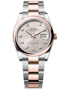 Đồng hồ Rolex Datejust M126201-0040 126201-0040 Thép và Vàng hồng mặt số họa tiết gấp nếp bạc kim cương - Mẫu mới 2022