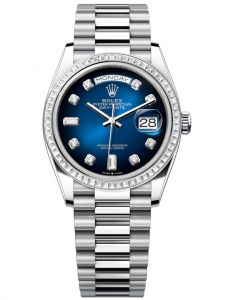 Đồng hồ Rolex Day-Date M128396TBR-0008 128396TBR-0008 Platinum và Kim cương mặt số xanh ombre kim cương - Mẫu mới 2022