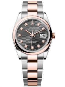 Đồng hồ Rolex Datejust M126201-0042 126201-0042 Thép và Vàng hồng mặt số họa tiết gấp nếp xám đậm kim cương - Mẫu mới 2022