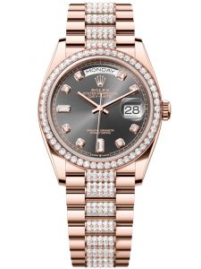 Đồng hồ Rolex Day-Date M128345RBR-0053 128345RBR-0053 Vàng hồng và Kim cương mặt số xám đậm kim cương - Mẫu mới 2022