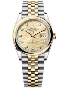 Đồng hồ Rolex Datejust M126203-0045 126203-0045 Thép và Vàng vàng mặt số họa tiết gấp nếp vàng kim kim cương - Mẫu mới 2022