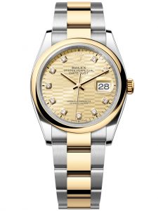 Đồng hồ Rolex Datejust M126203-0046 126203-0046 Thép và Vàng vàng mặt số họa tiết gấp nếp vàng kim kim cương - Mẫu mới 2022