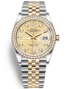 Đồng hồ Rolex Datejust M126283RBR-0029 126283RBR-0029 Thép Vàng vàng và Kim cương mặt số họa tiết cây cọ vàng kim kim cương - Mẫu mới 2022