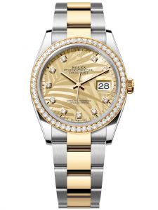 Đồng hồ Rolex Datejust M126283RBR-0030 126283RBR-0030 Thép Vàng vàng và Kim cương mặt số họa tiết cây cọ vàng kim kim cương - Mẫu mới 2022