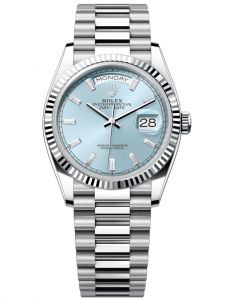Đồng hồ Rolex Day-Date M128236-0009 Platinum , mặt số xanh băng kim cương - Mẫu mới 2022