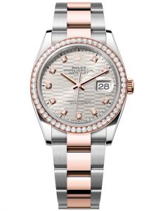 Đồng hồ Rolex Datejust M126281RBR-0028 126281RBR-0028 Thép Vàng hồng và Kim cương mặt số họa tiết gấp nếp bạc kim cương - Mẫu mới 2022