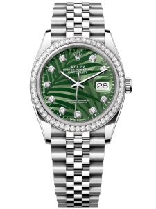 Đồng hồ Rolex Datejust M126284RBR-0047 126284RBR-0047 Thép, Vàng trắng và Kim cương, mặt số họa tiết cây cọ xanh olive kim cương - Mẫu mới 2022