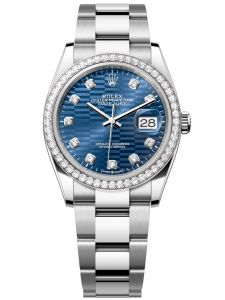 Đồng hồ Rolex Datejust M126284RBR-0050 126284RBR-0050 Thép Vàng trắng và Kim cương mặt số họa tiết gấp nếp xanh sáng kim cương - Mẫu mới 2022