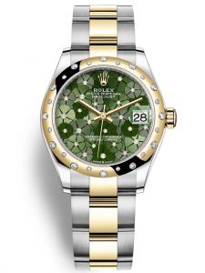 Đồng hồ Rolex Datejust M278343RBR-0031 278343RBR-0031 Thép Vàng vàng và Kim cương mặt số họa tiết hoa xanh olive kim cương - Mẫu mới 2022