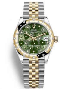 Đồng hồ Rolex Datejust M278343RBR-0032 278343RBR-0032 Thép Vàng vàng và Kim cương mặt số họa tiết hoa xanh olive kim cương - Mẫu mới 2022