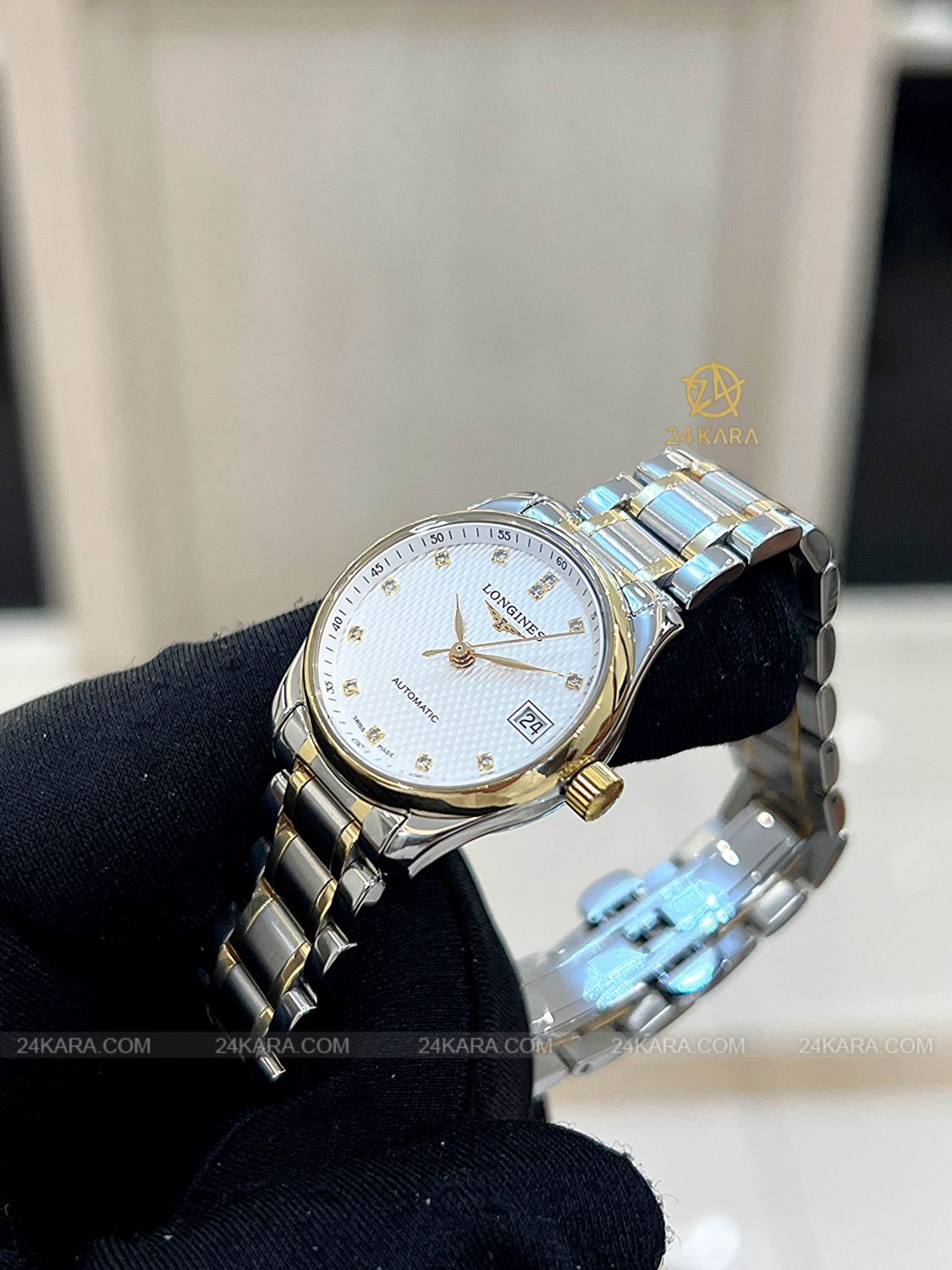 Đồng hồ Longines Master Collection L21285777 L2.128.5.77.7 Vàng vàng 18K mặt trắng nạm kim cương - Lướt