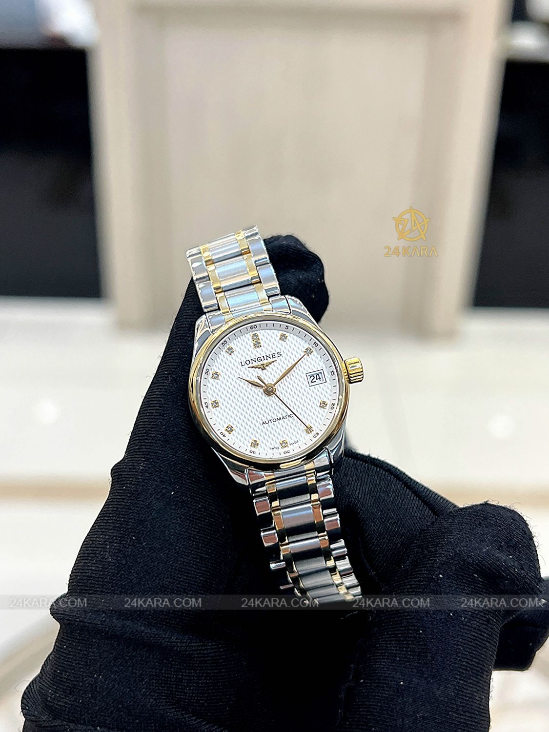 Đồng hồ Longines Master Collection L21285777 L2.128.5.77.7 Vàng vàng 18K mặt trắng nạm kim cương - Lướt