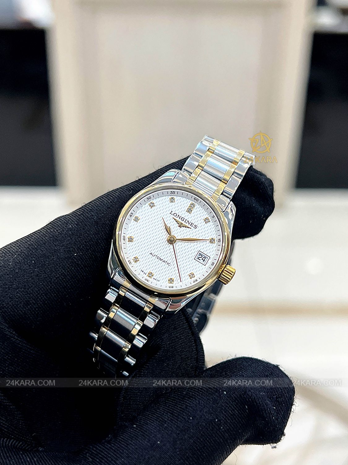 Đồng hồ Longines Master Collection L21285777 L2.128.5.77.7 Vàng vàng 18K mặt trắng nạm kim cương - Lướt