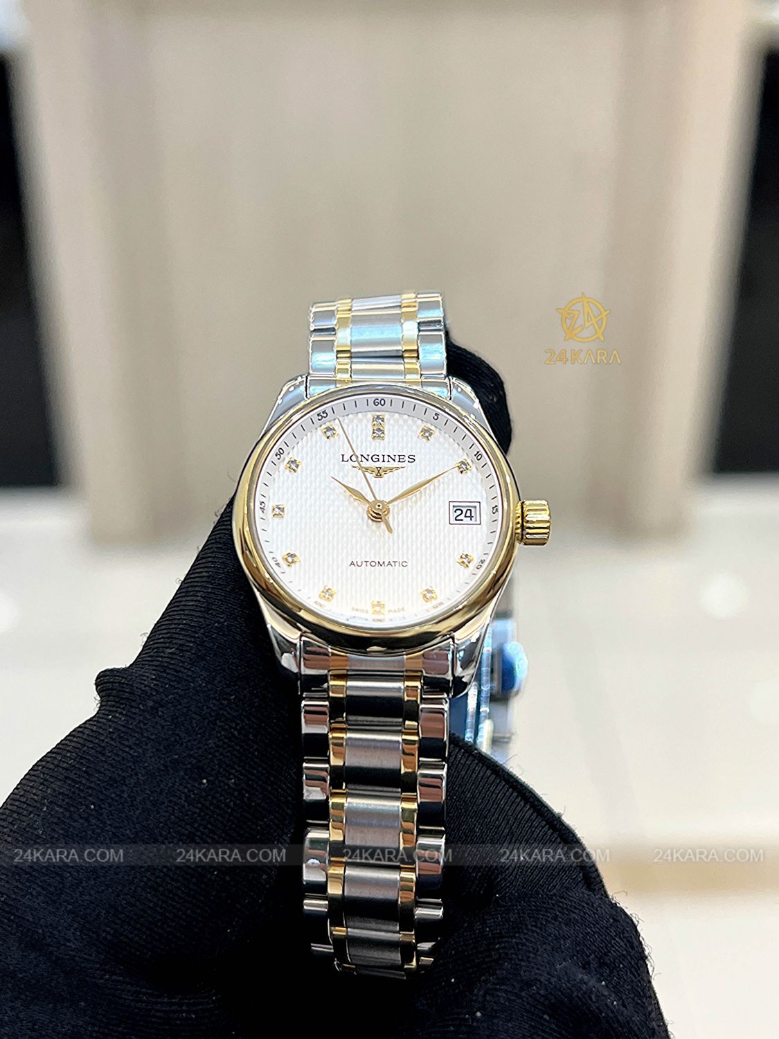 Đồng hồ Longines Master Collection L21285777 L2.128.5.77.7 Vàng vàng 18K mặt trắng nạm kim cương - Lướt