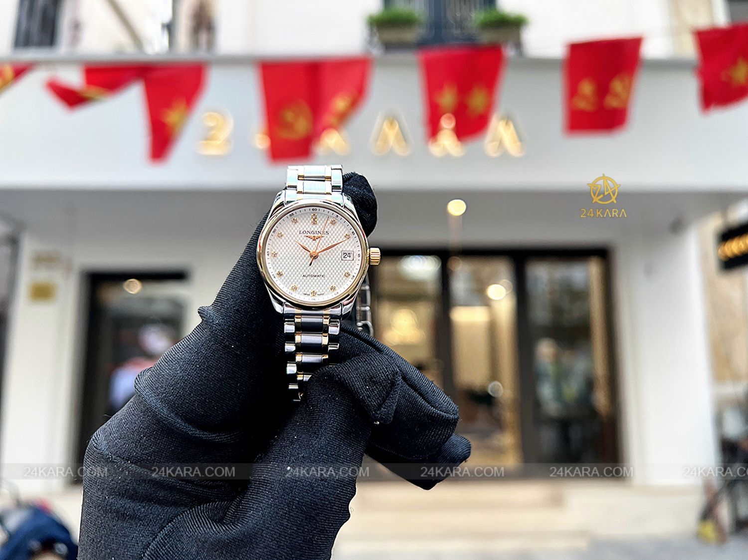 Đồng hồ Longines Master Collection L21285777 L2.128.5.77.7 Vàng vàng 18K mặt trắng nạm kim cương - Lướt