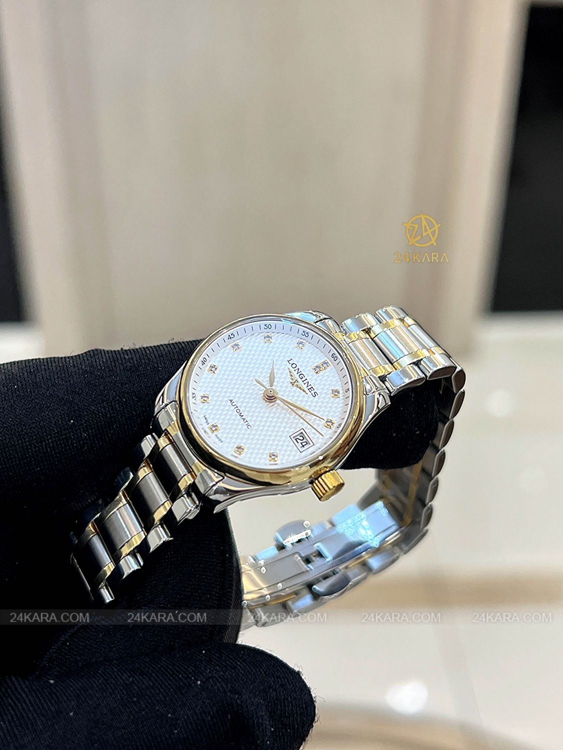 Đồng hồ Longines Master Collection L21285777 L2.128.5.77.7 Vàng vàng 18K mặt trắng nạm kim cương - Lướt