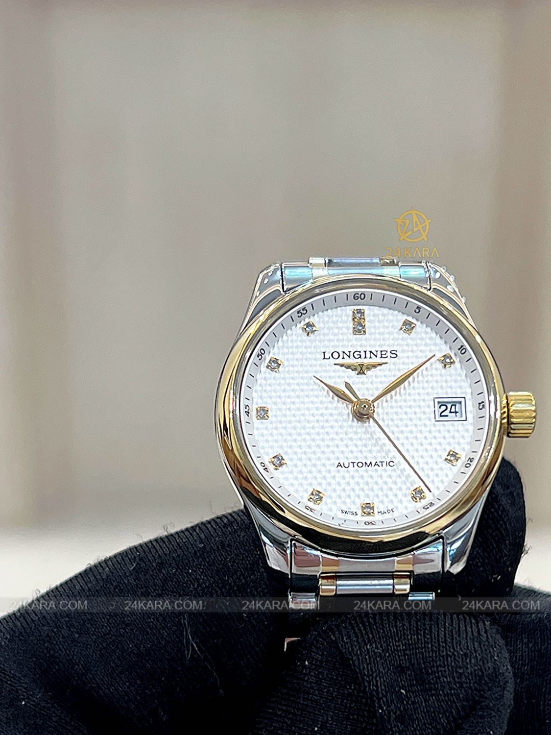 Đồng hồ Longines Master Collection L21285777 L2.128.5.77.7 Vàng vàng 18K mặt trắng nạm kim cương - Lướt