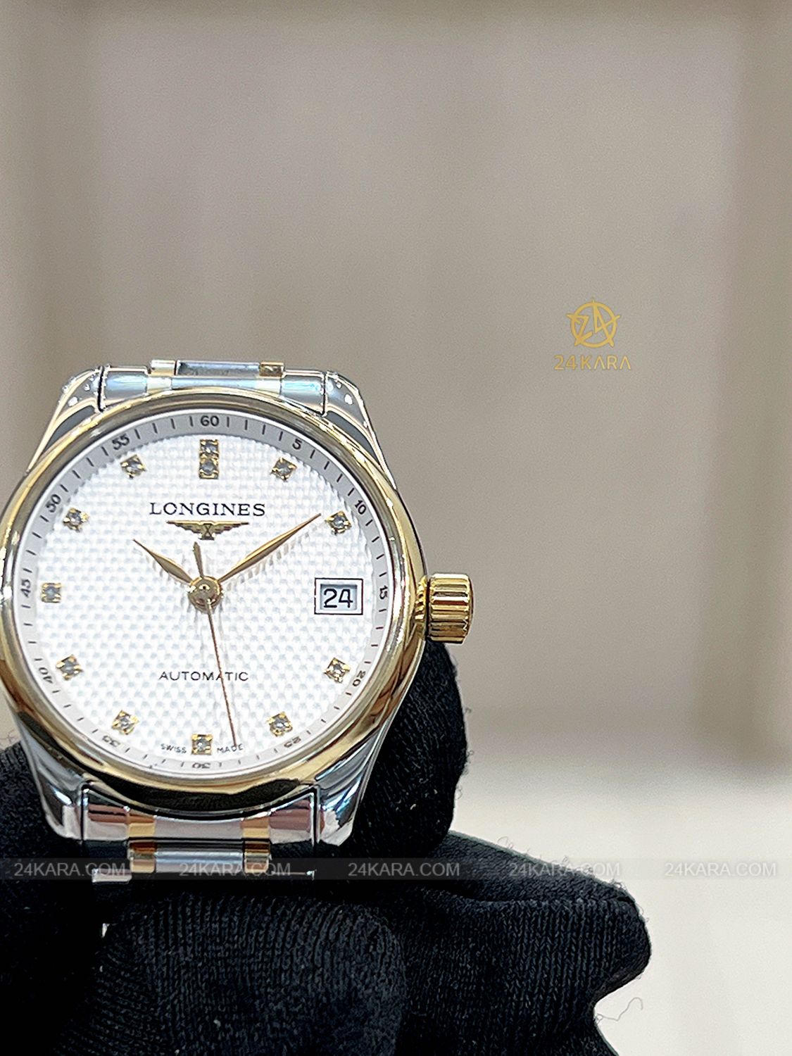 Đồng hồ Longines Master Collection L21285777 L2.128.5.77.7 Vàng vàng 18K mặt trắng nạm kim cương - Lướt