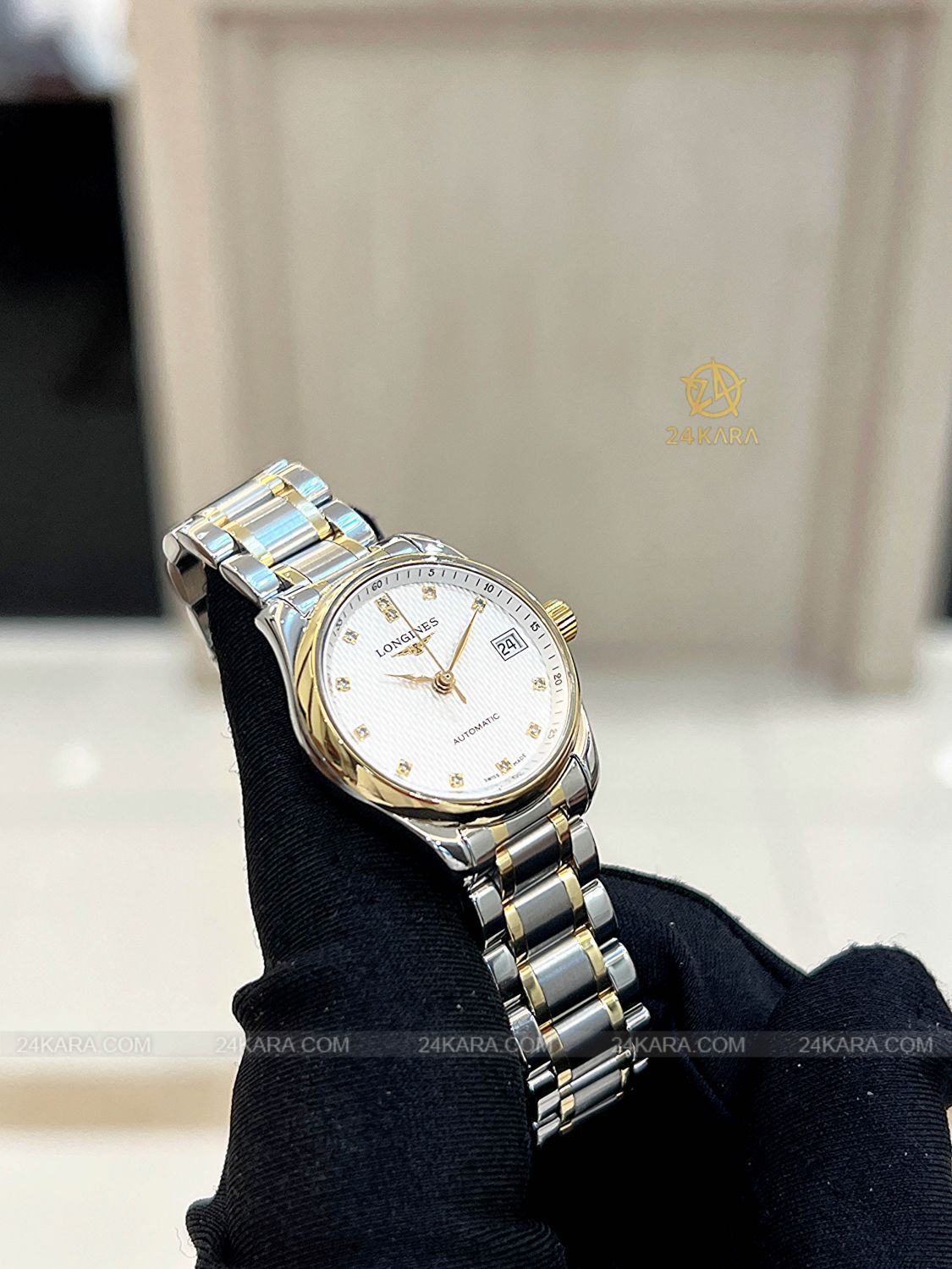 Đồng hồ Longines Master Collection L21285777 L2.128.5.77.7 Vàng vàng 18K mặt trắng nạm kim cương - Lướt