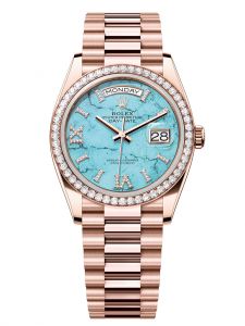 Đồng hồ Rolex Day-Date M128345RBR-0064 128345RBR-0064 Everose gold, mặt số xanh ngọc lam kim cương - Mẫu mới 2023