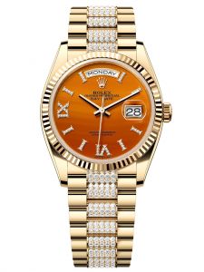 Đồng hồ Rolex Day-Date M128238-0089 128238-0089 yellow gold, mặt số đá carnelian kim cương - Mẫu mới 2023