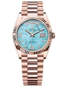 Đồng hồ Rolex Day-Date M128235-0064 128235-0064 Everose gold, mặt số xanh ngọc lam kim cương - Mẫu mới 2023