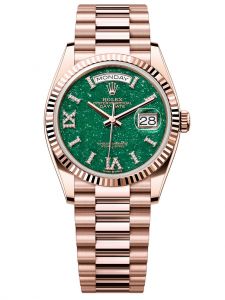 Đồng hồ Rolex Day-Date M128235-0068 128235-0068 Everose gold, mặt số đá aventurine xanh kim cương - Mẫu mới 2023