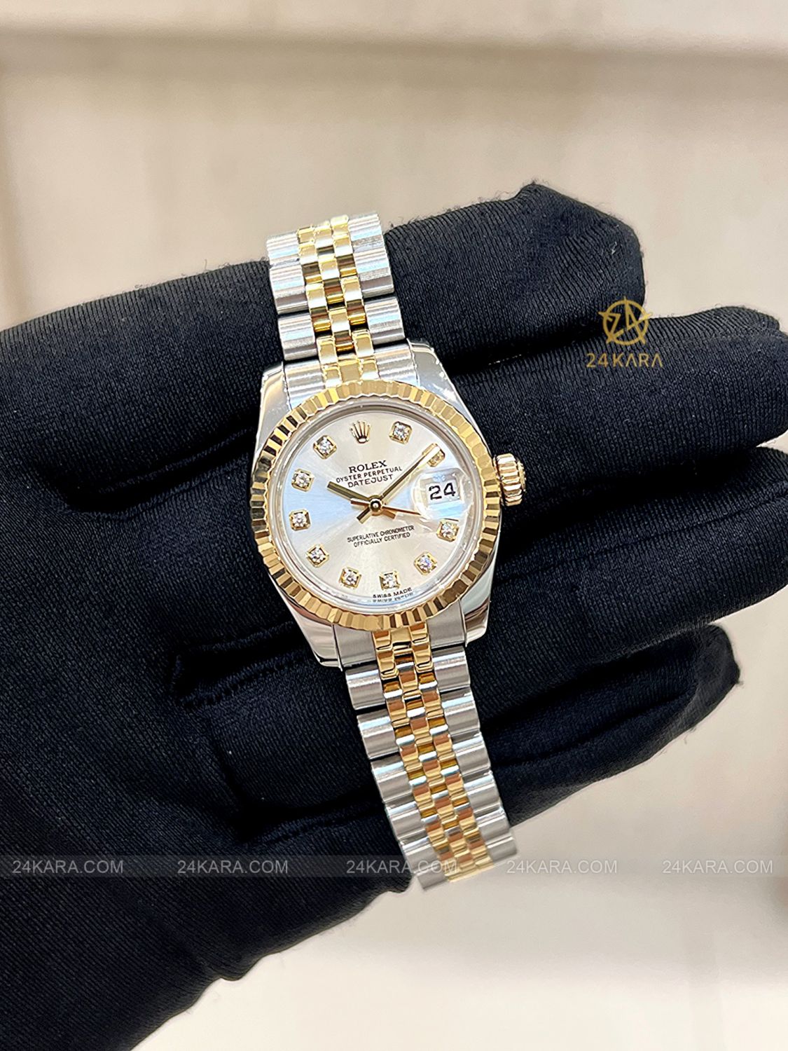 Đồng hồ Rolex Lady Datejust  179173 mặt số trắng Silver nạm kim cương - Lướt