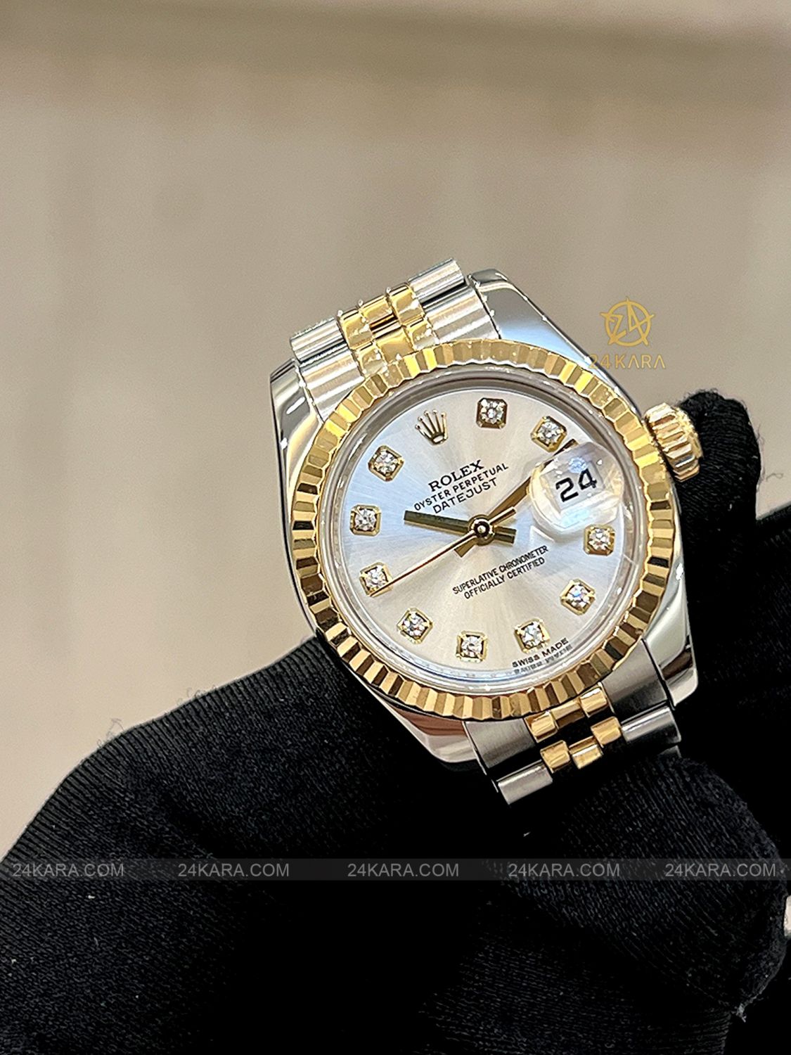 Đồng hồ Rolex Lady Datejust  179173 mặt số trắng Silver nạm kim cương - Lướt