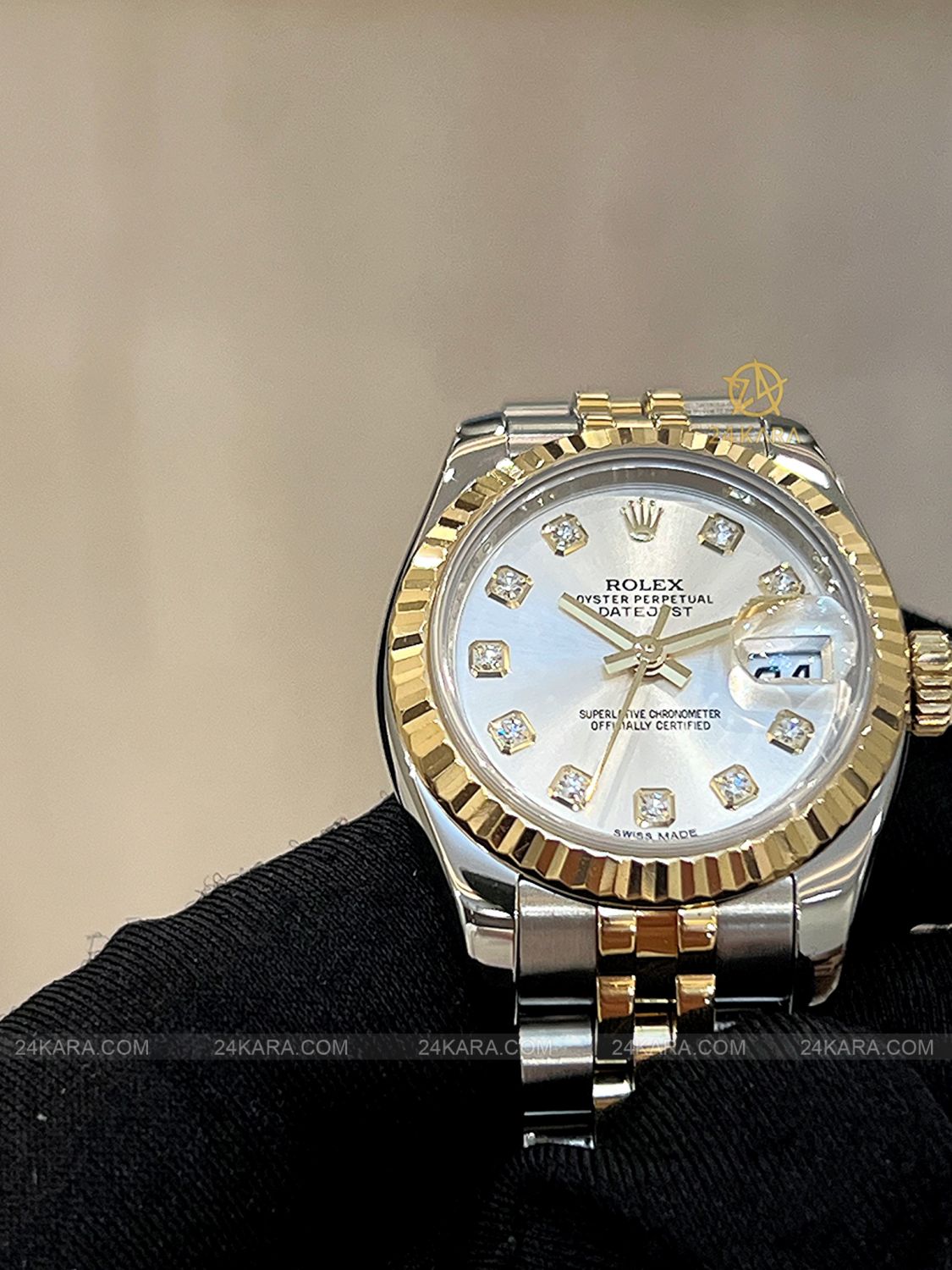 Đồng hồ Rolex Lady Datejust  179173 mặt số trắng Silver nạm kim cương - Lướt