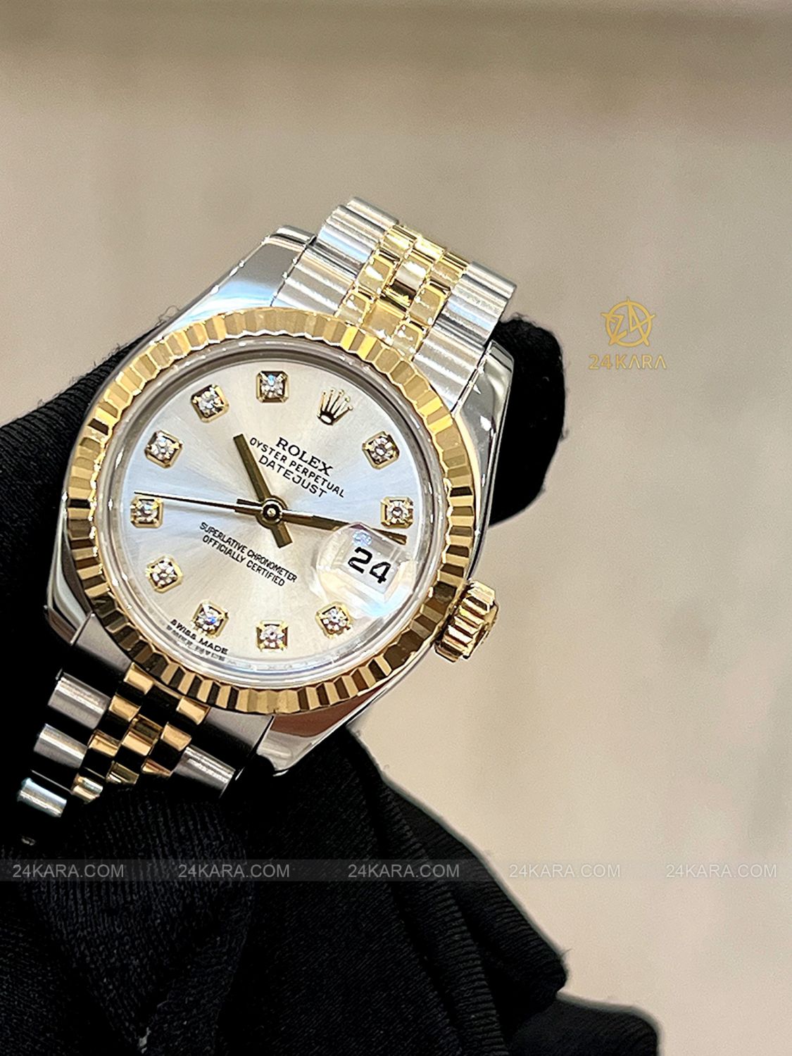 Đồng hồ Rolex Lady Datejust  179173 mặt số trắng Silver nạm kim cương - Lướt