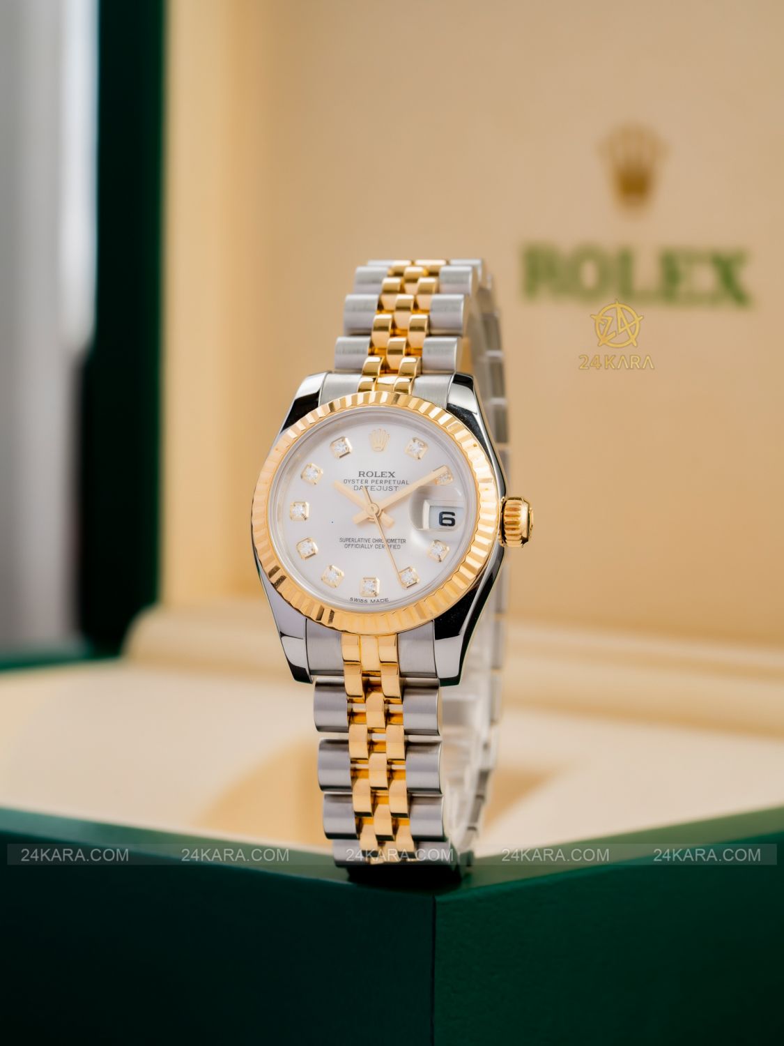 Đồng hồ Rolex Lady Datejust  179173 mặt số trắng Silver nạm kim cương - Lướt