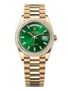 Đồng Hồ Rolex Day-Date M128398TBR-0035 128398TBR-0035 Vàng Kim 18ct Màu Xanh Lá Cây Tươi, Nạm Kim Cương - Mã Mới 2024