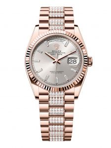 Đồng Hồ Rolex Day-Date M128235-0088 128235-0088 Vàng Everose 18ct Màu Bạc, Nạm Kim Cương - Mã Mới 2024