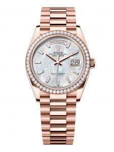 Đồng Hồ Rolex Day-Date M128345RBR-0077 128345RBR-0077 Vàng Everose 18ct Ngọc Trai Trắng, Nạm Kim Cương - Mã Mới 2024