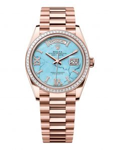 Đồng Hồ Rolex Day-Date M128395TBR-0018 128395TBR-0018 Vàng Everose 18ct Màu Xanh Ngọc Lam, Nạm Kim Cương - Mã Mới 2024