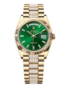 Đồng Hồ Rolex Day-Date M128238-0131 128238-0131 Vàng Kim 18ct Màu Xanh Lá Cây Tươi, Nạm Kim Cương - Mã Mới 2024